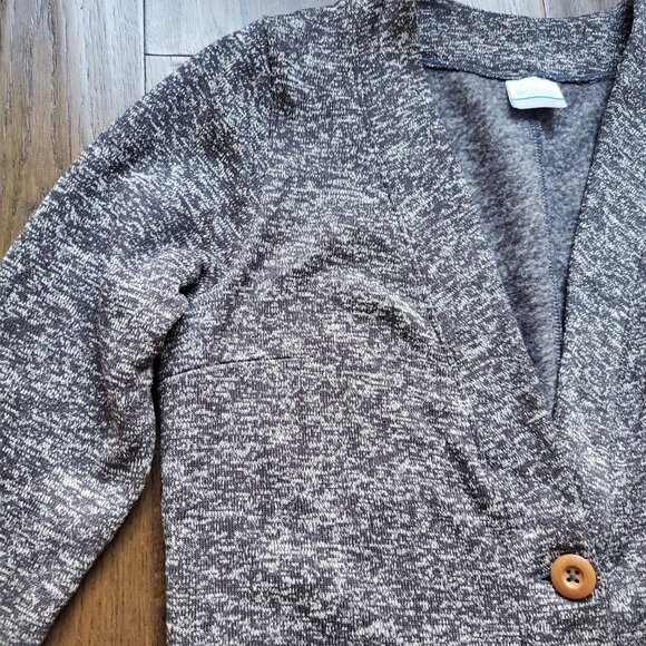 Womens COLUMBIA Fleece Cardigan Heathered Grey Wood Buttons Pockets Grandpacore - Picture 3 of 7